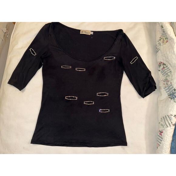VINTAGE BLUMARINE ITALY STRETCHY TOP W/ RHINESTONE CUTOUTS S - Picture 2 of 11